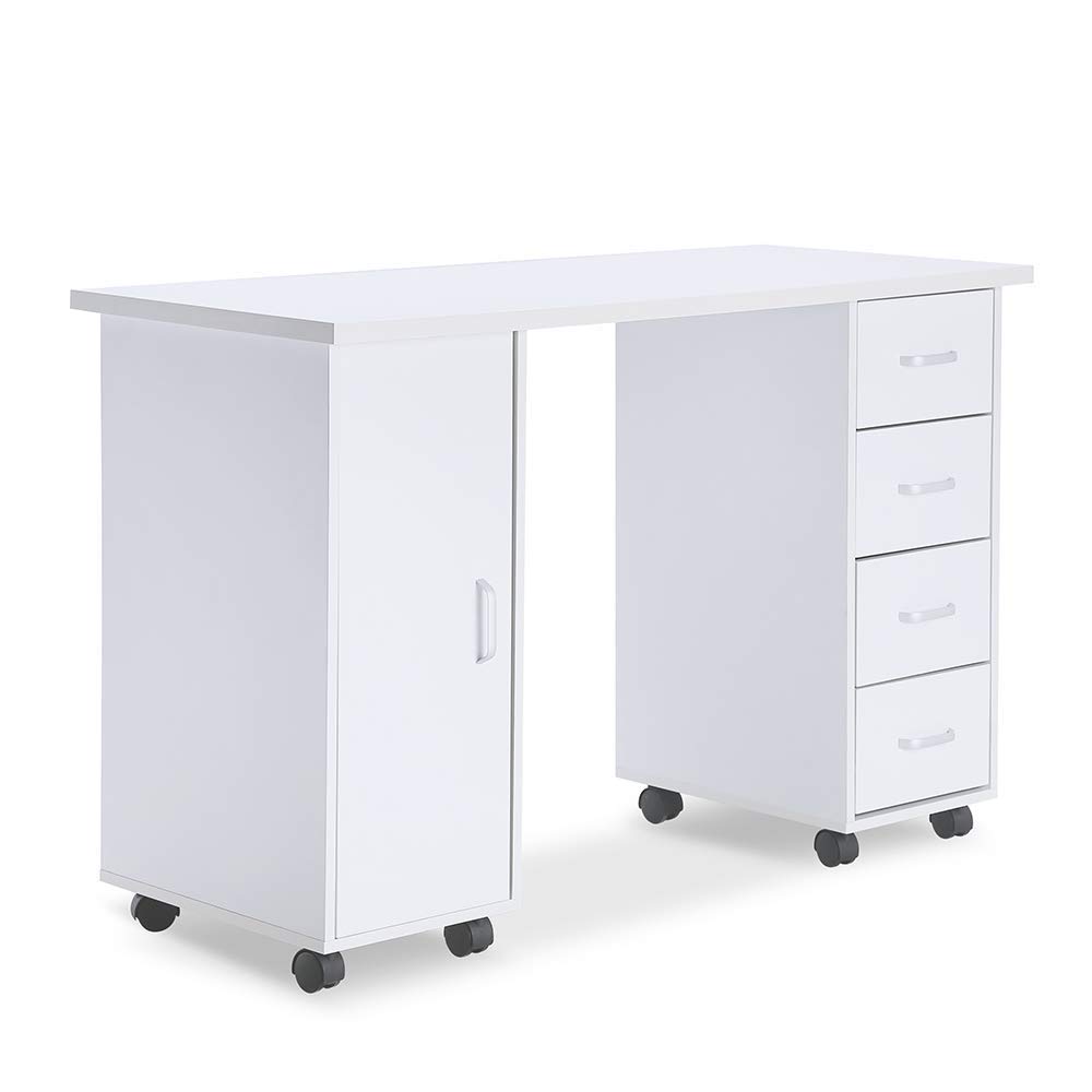 Professional Acetone-Resistant Wooden Nail Table for Salon & Spa - Manicure Pedicure Station with Storage Cabinet, Drawers, Adjustable Wheels & Wrist Rest - Perfect for Nail Technicians, Home Salons & Beauty Studios