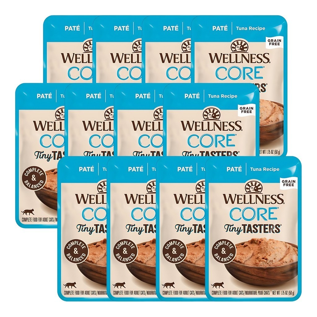 12-Pack Wellness CORE Tiny Tasters Wet Cat Food Variety Pack - Chicken, Turkey, Duck, Tuna & Shrimp, Beef - 1.75oz (50g) Each - Perfect for Kittens, Adult Cats & Picky Eaters at Home or Travel