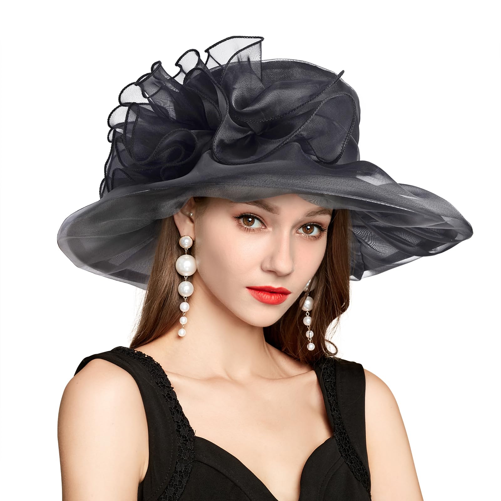 YIDINGCO Women's Derby Hats with Headband Hairpin - Elegant Cloche Kentucky Hats for Ladies - Organza Tea Party, Bridal & Church Hats - Perfect for Weddings, Garden Parties & Formal Events