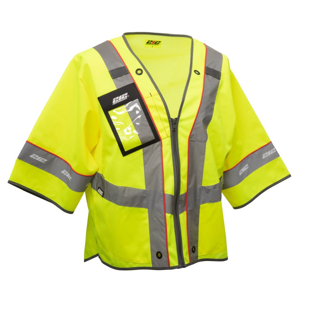 212 Performance VSTPREM 8811 Premium Hi-Viz Reflective Safety Vest with Badge Pocket - XL Yellow/Gray for Construction, Road Work & Emergency Responders