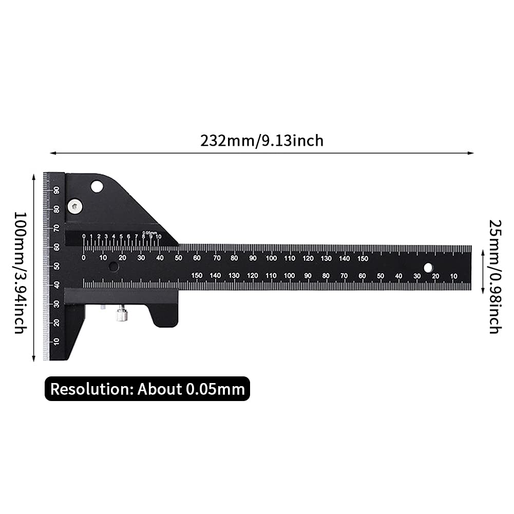 Premium T-Shaped Woodworking Scriber - Aluminum Alloy Multifunctional Marking Ruler & Measuring Gauge for DIY Carpentry Projects (Metric Scale) - Perfect for Wood Joinery, Furniture Making & Precision Woodworking