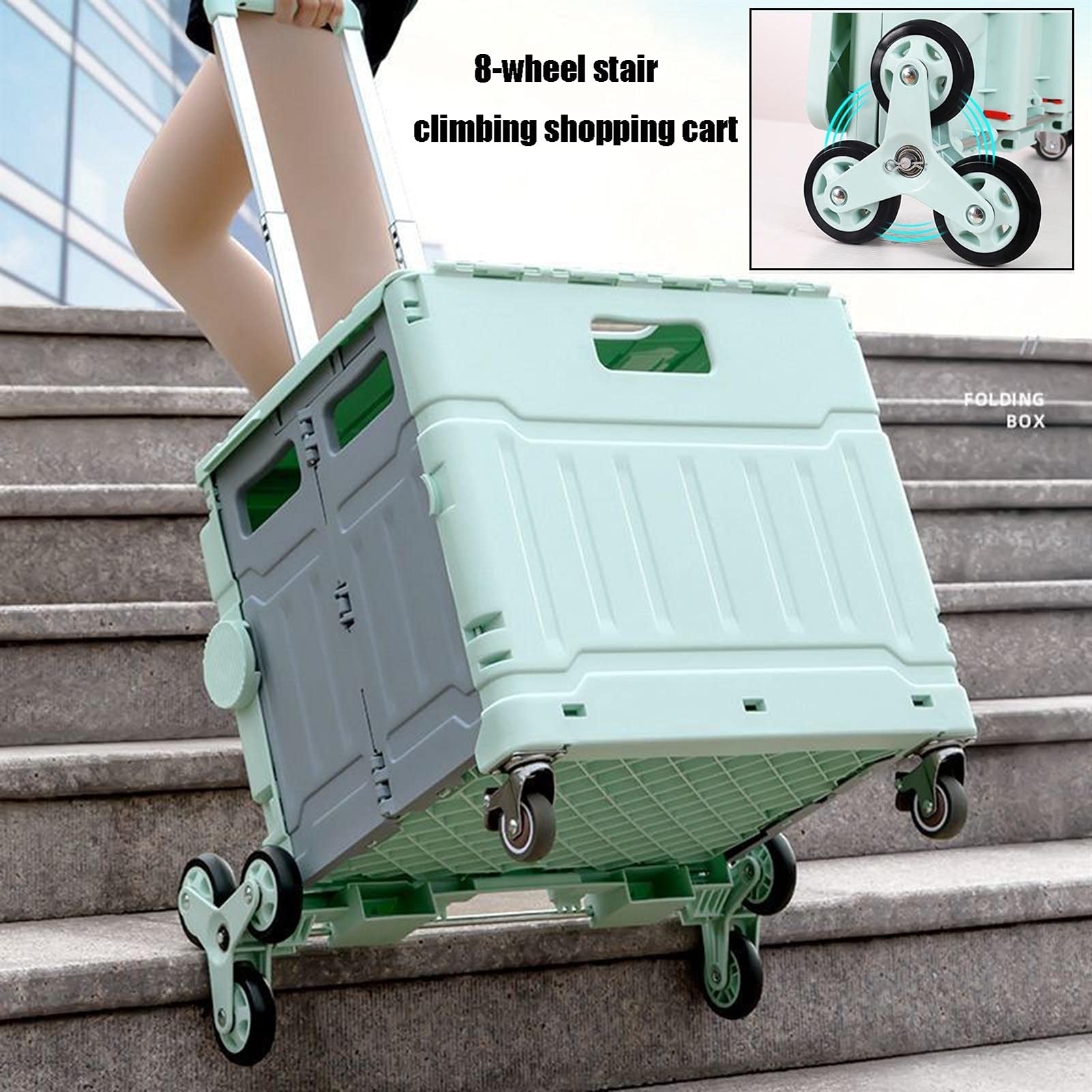 8-Wheel Stair Climbing Collapsible Handcart - Foldable Wheeled Trolley with Adjustable Handle & 75L Storage Capacity - Perfect for Grocery Shopping, Moving Supplies & Travel Luggage