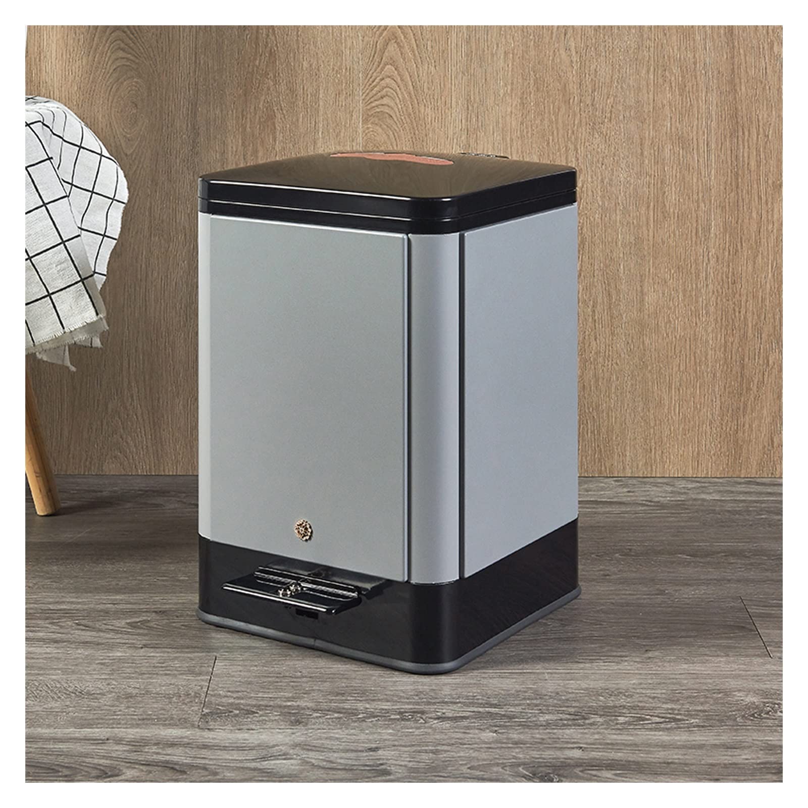 AVLUZ 10L Soft-Close Step On Trash Can - Stainless Steel Square Garbage Bin with Foot Pedal, Decorative Wastebasket for Kitchen, Living Room, Office (Gray) - Perfect for Hands-Free Disposal & Home Organization