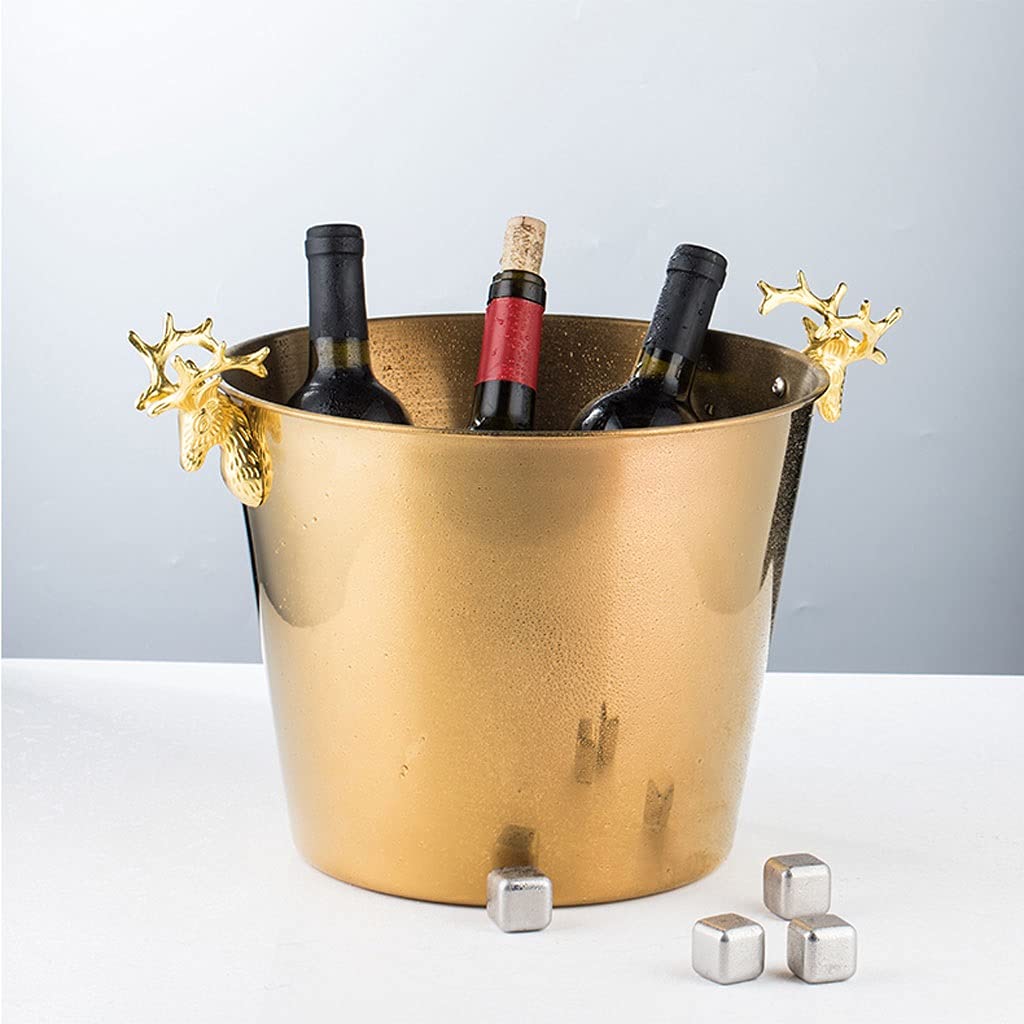 Large Stainless Steel Ice Bucket for Champagne & Wine - 5L Insulated Cooler for Restaurants, Barbecue Parties, Home Bars - Keeps Drinks Cold for Hours (Gold)