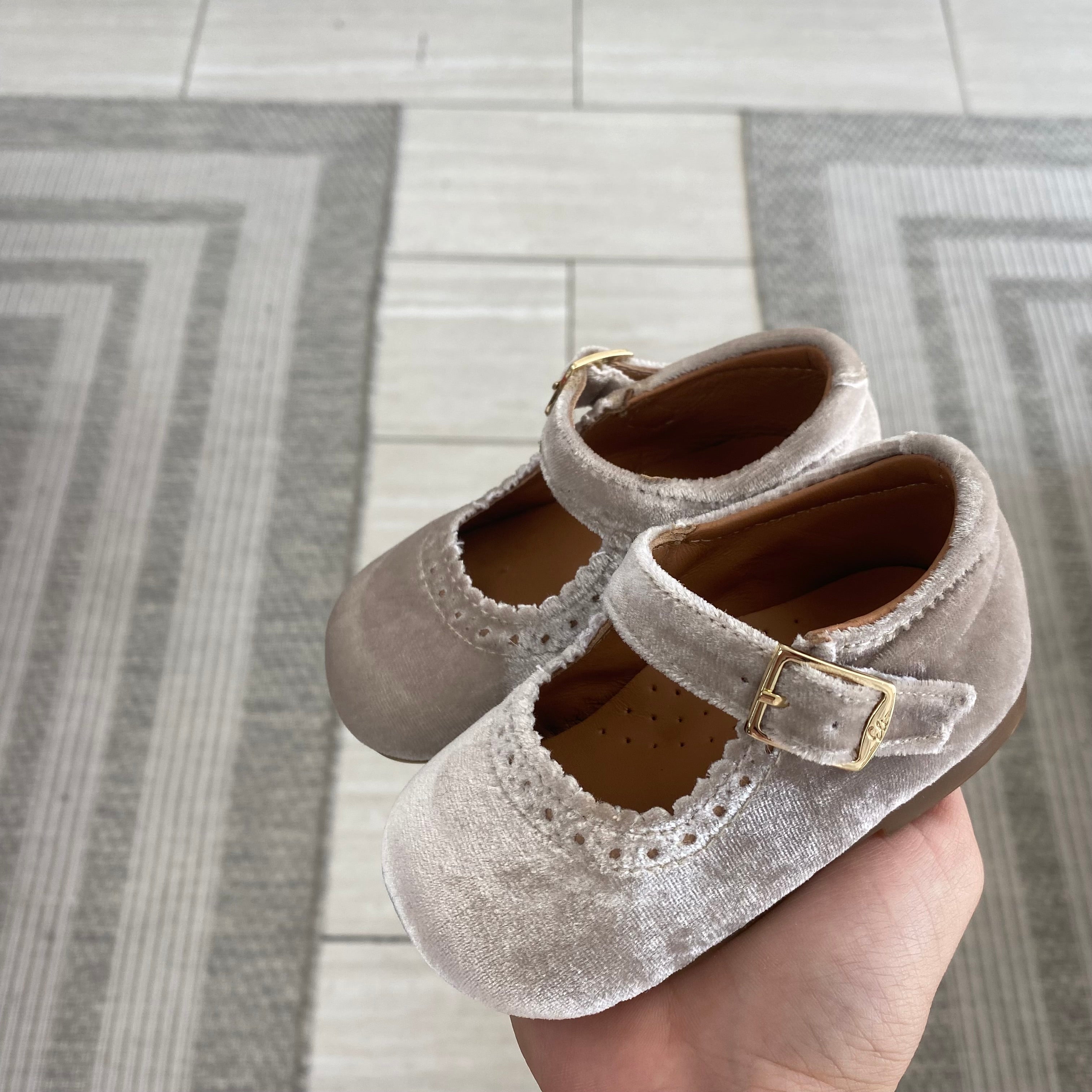 Taupe Velvet Baby Shoes for Newborns & Infants - Soft & Comfortable First Walkers - Perfect for Special Occasions & Photo Shoots