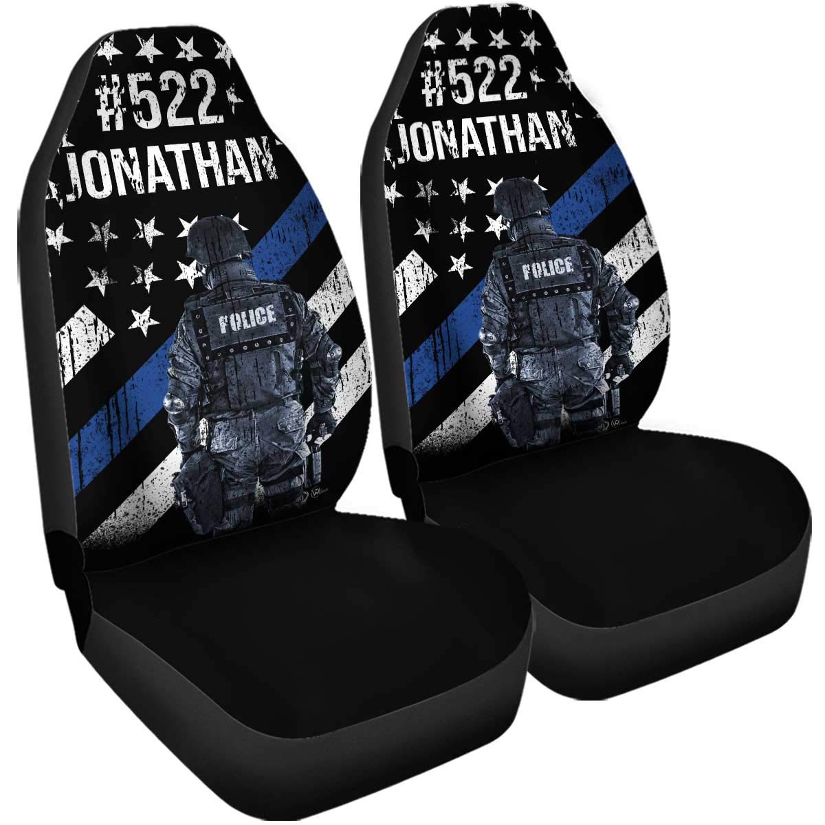 VTH GLOBAL Personalized Custom Name Badge - Thin Blue Line American Flag Police Officer Car Seat Covers | Universal Fit for Most Cars, SUVs & Trucks | Perfect for Law Enforcement Support & Patriotic Car Decor