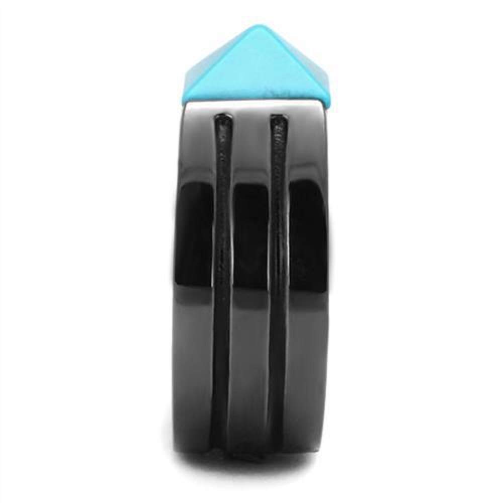WildKlass Stainless Steel Ring IP Light Black (IP Gun) Men's Synthetic Sea Blue Ring - Durable Fashion Jewelry for Men, Perfect for Gifts, Parties, and Everyday Wear