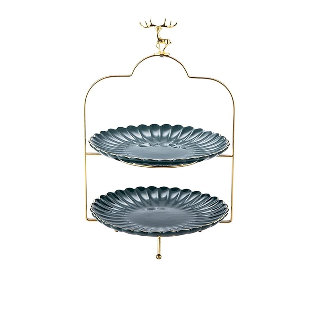 Elegant Green Ceramic Double Fruit Basket Bowl - Decorative Serving Bowl for Fruits, Candy, Cake, Afternoon Tea | Perfect for Living Room, Kitchen, Dining Table & Party Decor