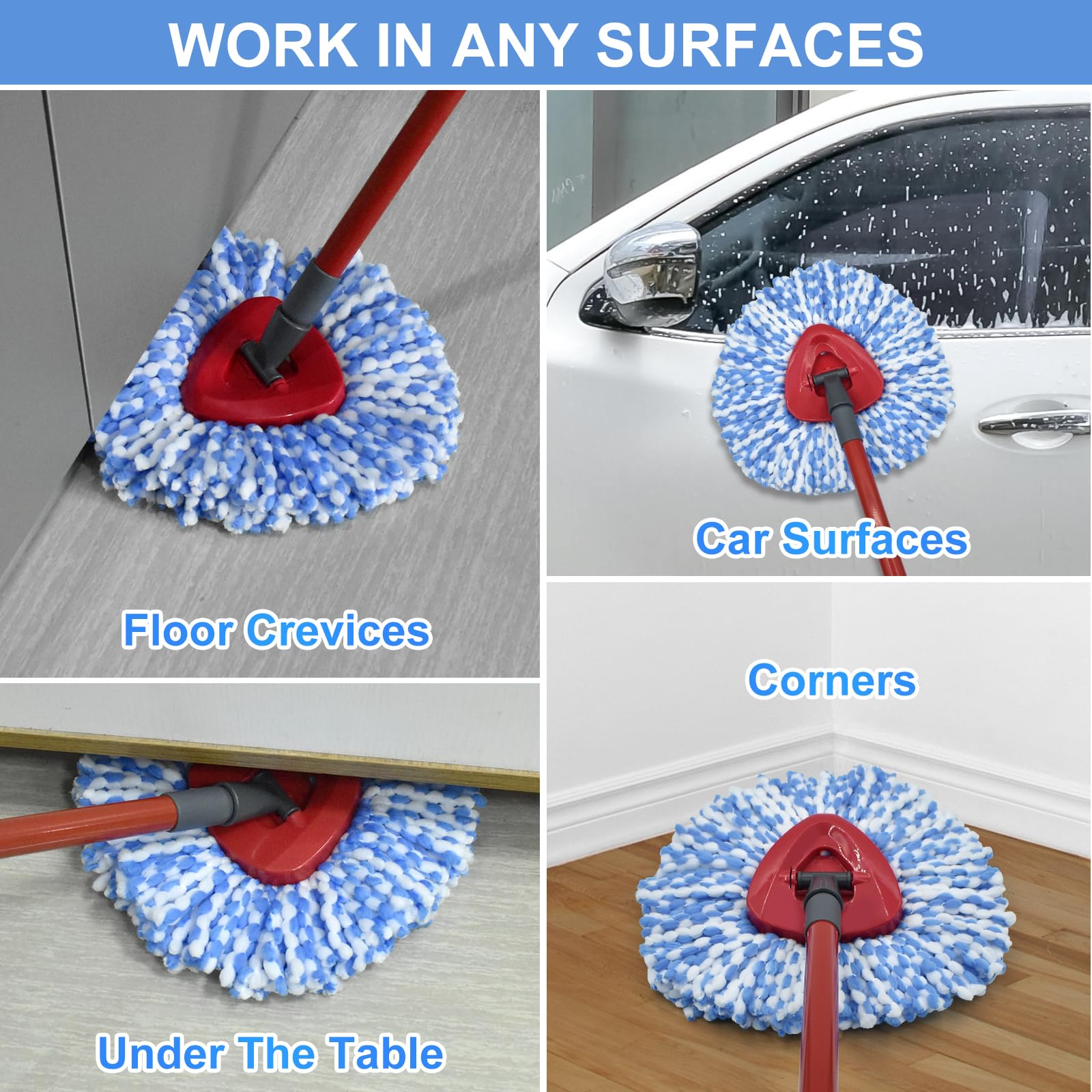 O-Cedar RinseClean Spin Mop Replacement Kit - 3 Mop Heads, Adjustable 30-58 Inch Iron Handle & Triangle Cover | Compatible with O-Cedar 2-Tank System | Perfect for Hardwood Floors, Tile & Kitchen Cleaning