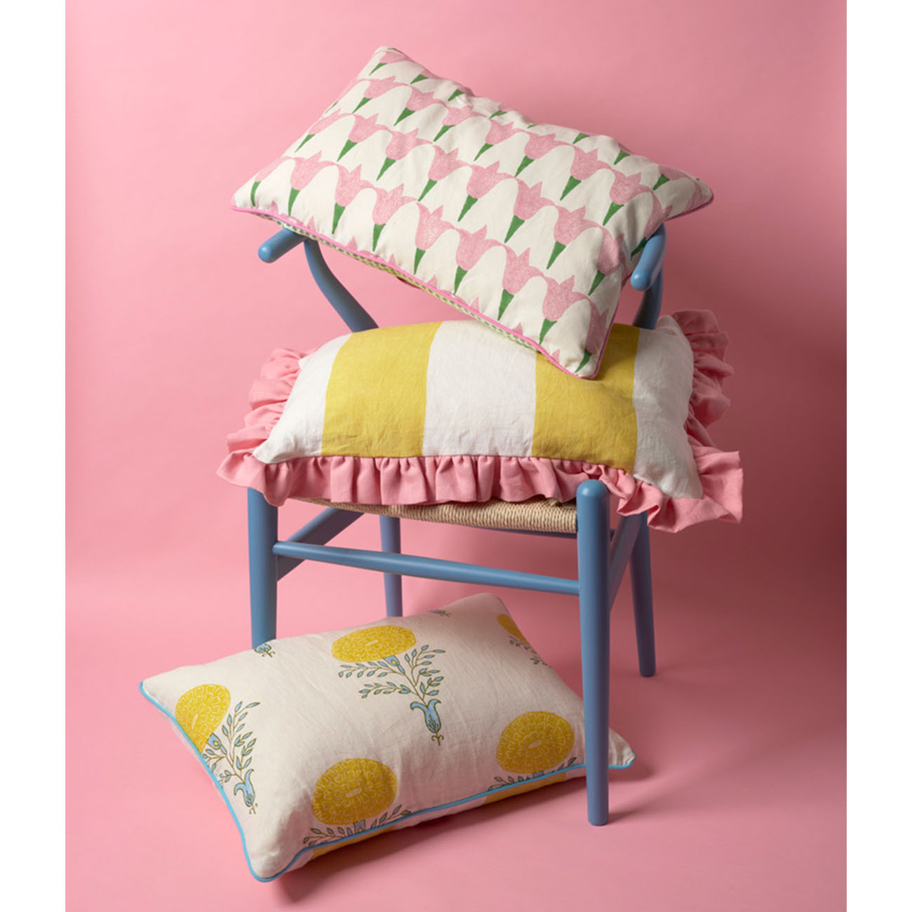 Yellow Wide Stripe Frill Cushion Cover - Soft Decorative Pillow Case for Sofa, Bed, Living Room & Home Decor