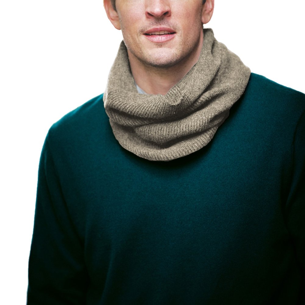 Parisbonbon Men's 100% Cashmere Ribbed Neck Warmer - Soft Beige Taupe Winter Scarf for Cold Weather - Perfect for Skiing, Snowboarding & Outdoor Activities
