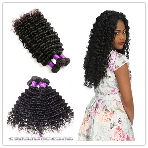 8A Grade Virgin Remy Human Hair Extensions - 3-Piece Deep Wave Curly Weave Bundles (16