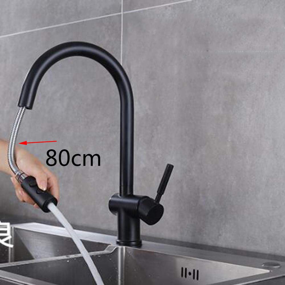 Black Pull Down Kitchen Faucet with Sprayer - Brass Hot & Cold Water 360° Swivel Spout, Dual Function Spray Head for Modern Home Kitchen Sink (Ideal for Washing Dishes, Filling Pots & Cleaning Countertops)