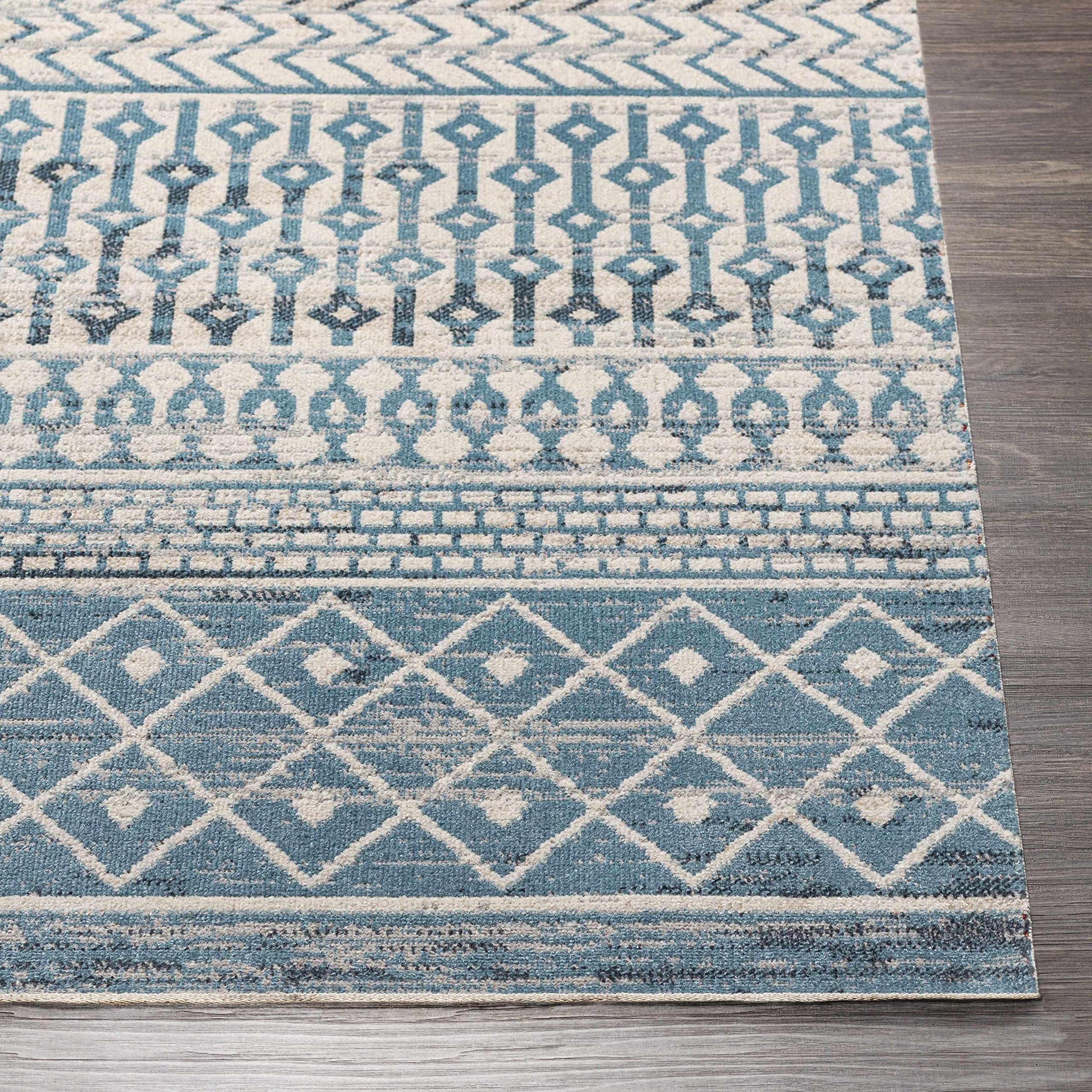 Hauteloom Pinamopoan Machine Washable Area Rug for Living Room & Bedroom - Black, Blue, Gray - 6'7