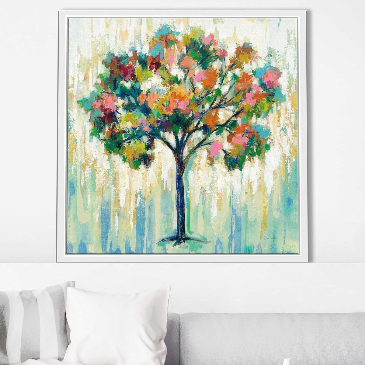 Blooming Tree Art Print on Floating Canvas - Elegant Wall Decor for Living Room, Bedroom & Office