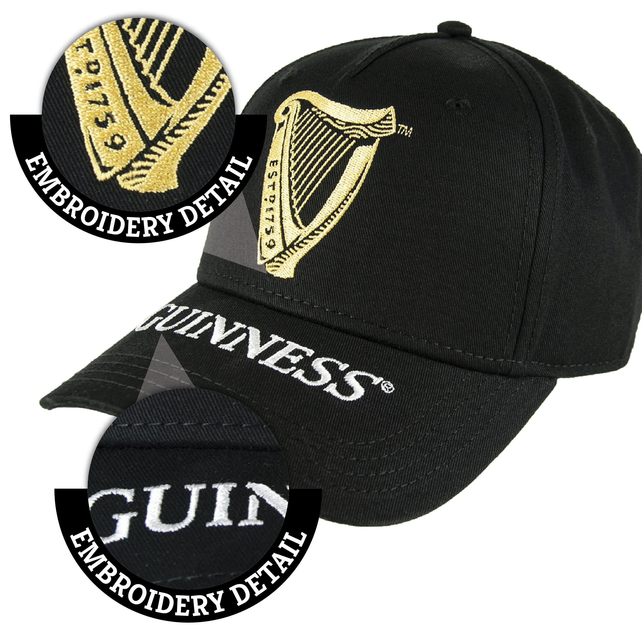 Official Guinness Harp Baseball Cap - Black Adjustable Hat for Men & Women | Perfect for St. Patrick's Day, Pub Outings & Casual Wear