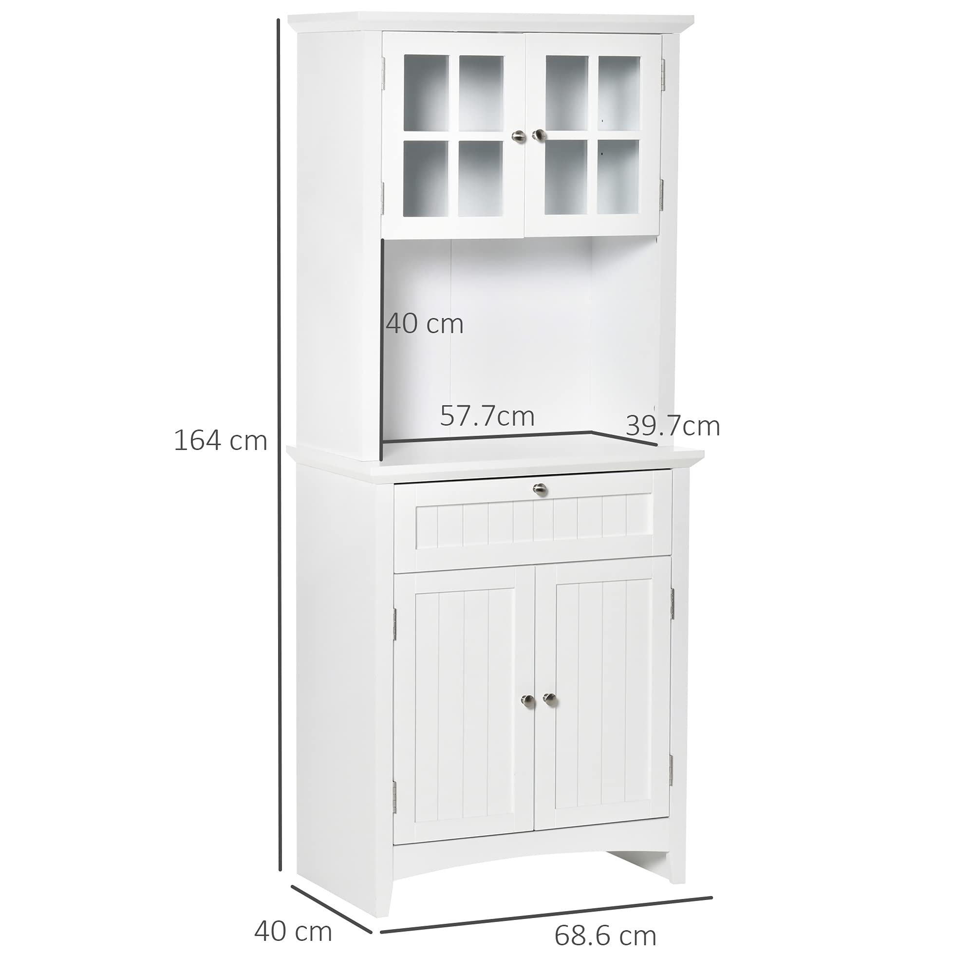 HOMCOM Wooden Kitchen Cupboard with Glass Door & Drawer - Microwave Storage Cabinet for Dining Room & Living Room - White - Perfect for Small Space Organization & Home Decor