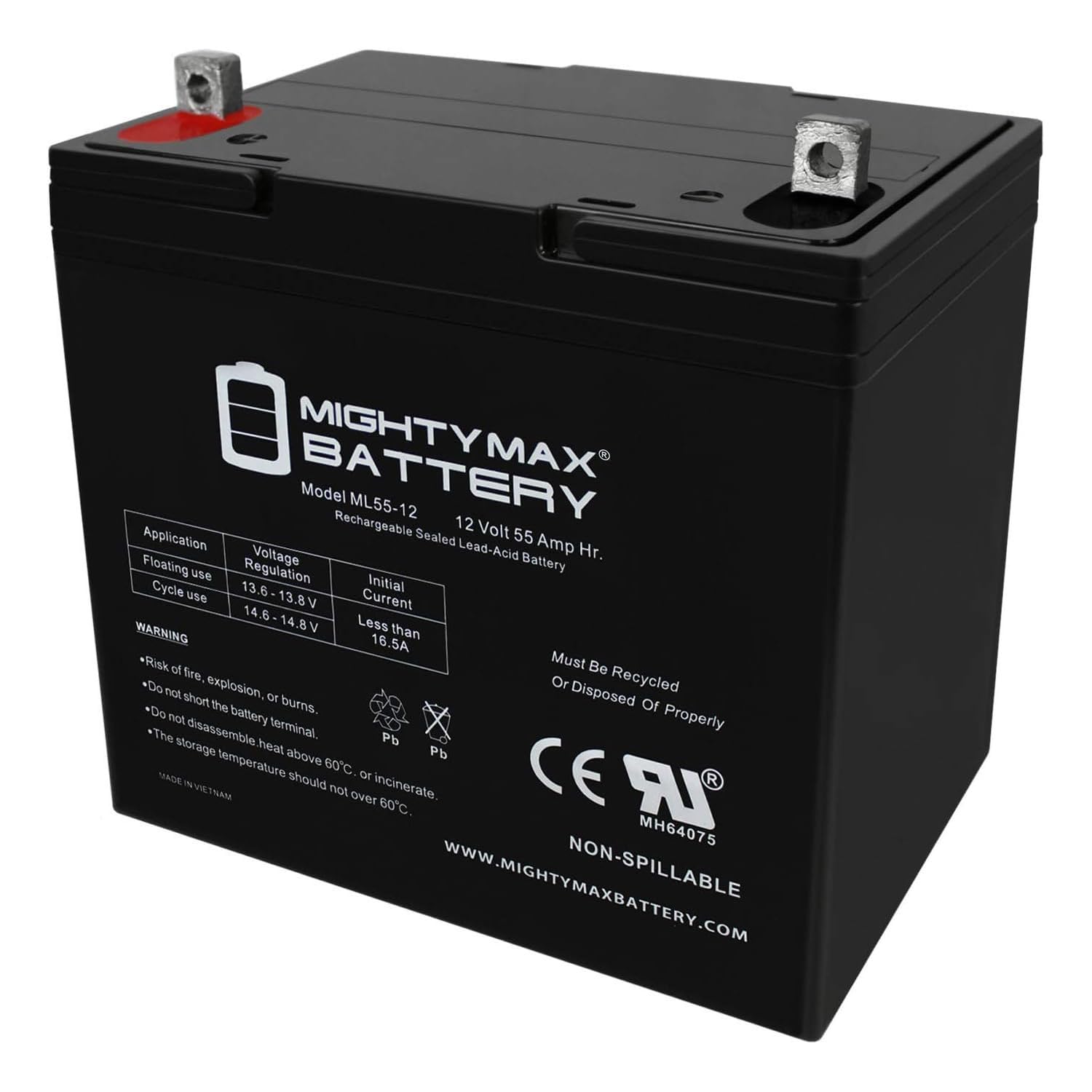 Mighty Max 12V 55Ah SLA Replacement Battery for Yuasa NPX-150R - Perfect for Power Wheels, Mobility Scooters & Solar Power Systems