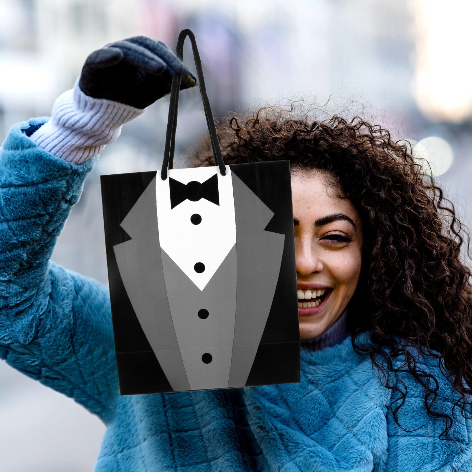 5 Pack Groomsmen Tuxedo Paper Bags - 19x9x23cm Wedding Party Favor Bags for Groomsmen, Anniversary & Special Events - Perfect for Bridal Showers, Bachelor Parties & Gift Packaging