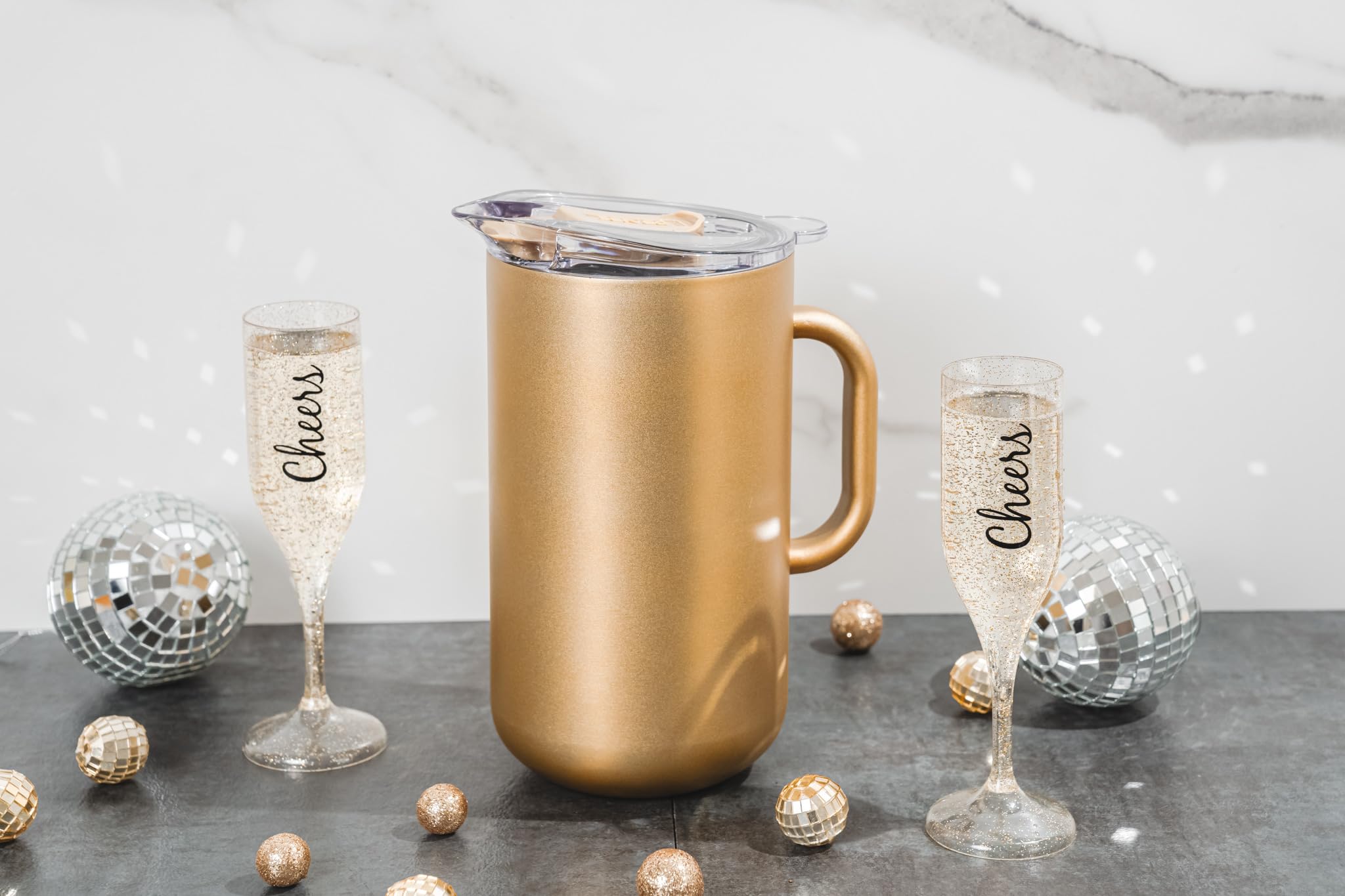 Premium 2L Vacuum-Insulated Stainless Steel Pitcher with Copper Lining - Keeps Drinks Cold for 24 Hours & Hot for 12 Hours - Double Wall Insulated Pitcher for Iced Tea, Lemonade, Coffee & Cocktails - Perfect for Parties, BBQs & Outdoor Gatherings