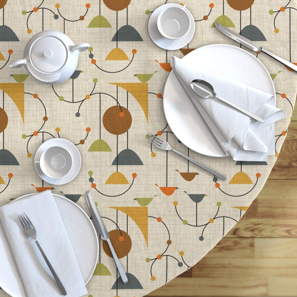 Mod Planets Mid Century Space Retro 1950s Geometric Abstract Vintage Print Cotton Sateen Tablecloth - 70 Inch Round Custom Table Linens for Dining Room Decor, Kitchen Decor, and Vintage Themed Parties