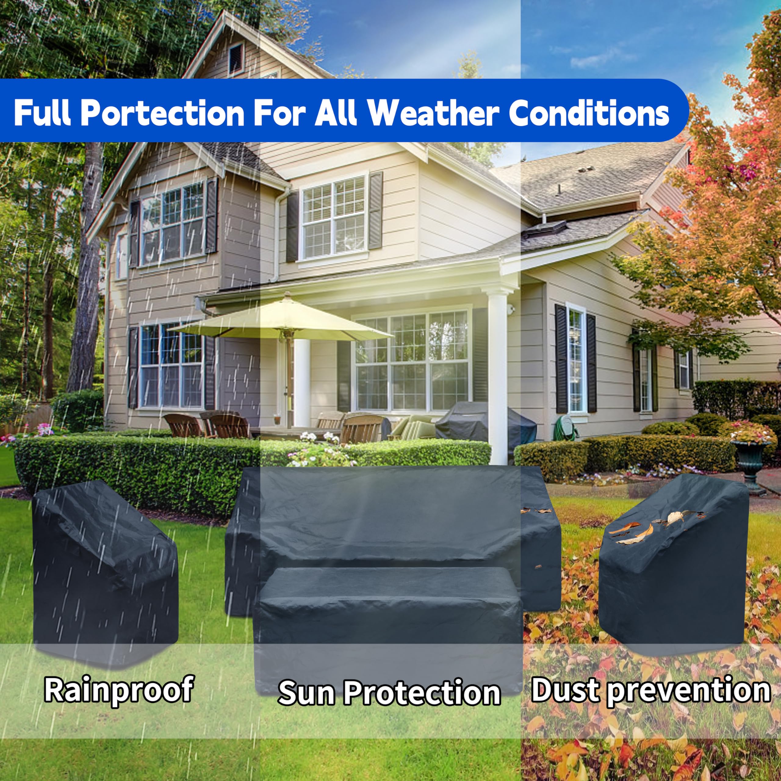 Waterproof Patio Furniture Covers Set - 4pc Sofa, Chairs & Table Cover for Outdoor Use