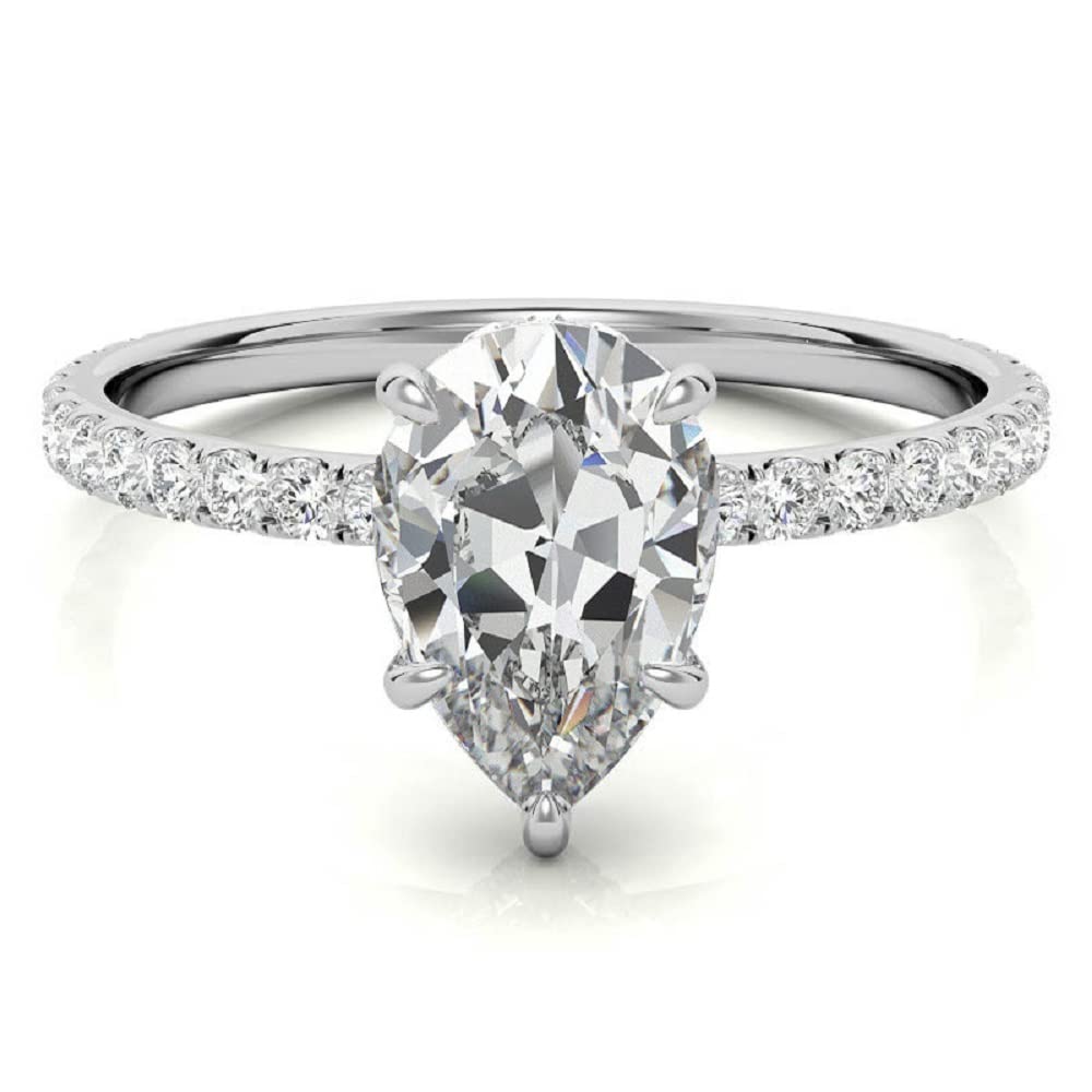 3 CT Pear Moissanite Engagement Ring - Vintage Wedding Eternity Band with 4-Prong Solitaire Setting in Sterling Silver - Perfect Anniversary, Promise Ring & Romantic Gift for Her - Ideal for Proposals, Weddings & Special Occasions
