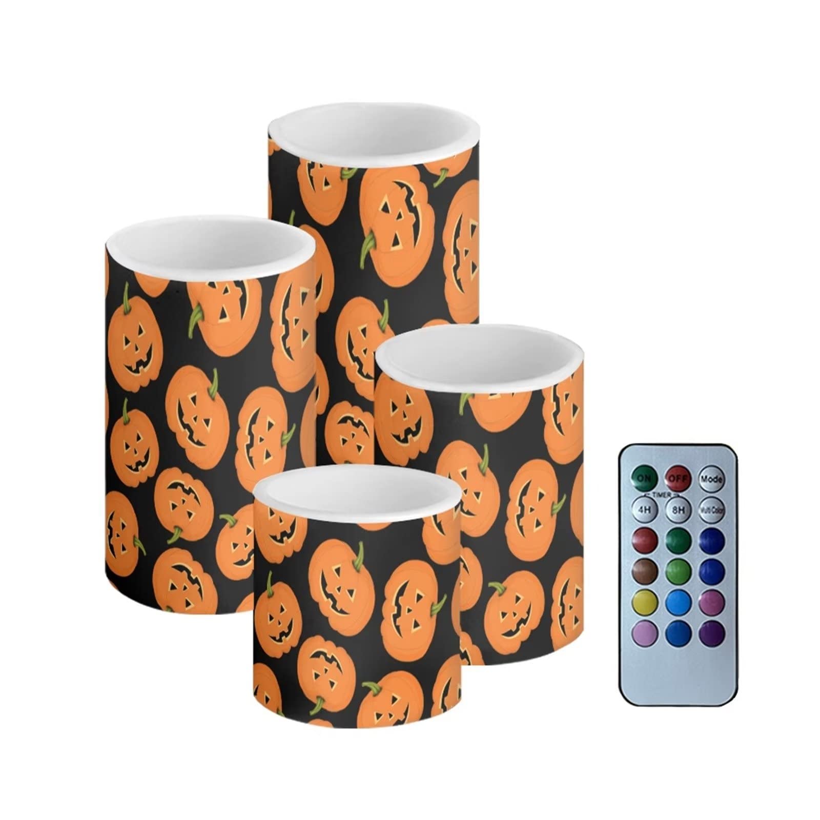 Coloranimal Halloween Pumpkin LED Flameless Candles - 4-Pack Battery Operated Color Changing Flickering Candles with Remote Control | Perfect for Home Decor, Party Centerpieces & Spooky Ambiance