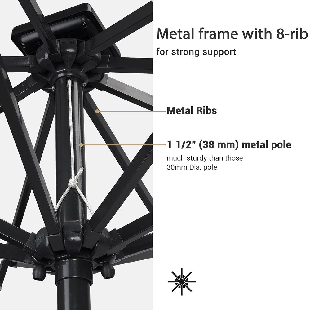 TheLAShop 9ft Solar Powered Patio Umbrella with LED Lights - 8 Ribs, Auto-Tilt, Outdoor Table Umbrella for Garden, Poolside & Backyard Relaxation