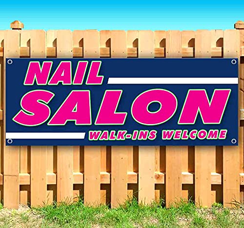 13 oz Heavy-Duty Vinyl Nail Salon Welcome Sign - Non-Fabric Walk-In Banner with Metal Grommets | Perfect for Salon Entrance, Window Display & Outdoor Advertising