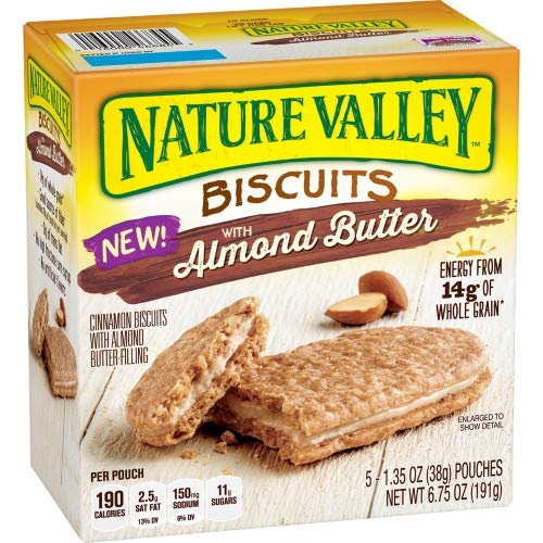 Nature Valley Almond Butter Biscuits - Crunchy Granola Snack Bars, Pack of 14 | Healthy Breakfast, On-the-Go Snacks & Hiking Energy Food