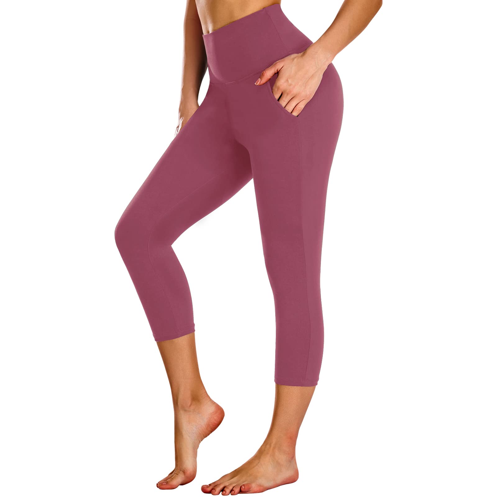NEW YOUNG Women's High Waisted Capri Leggings with Pockets - Tummy Control Workout & Yoga Pants for Running, Gym, and Lounge Wear
