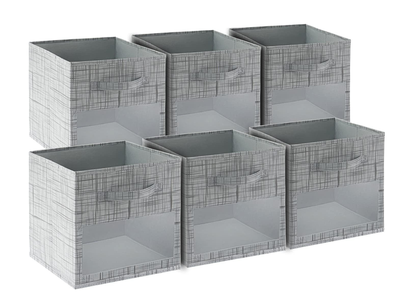 SUOCO 6-Pack Foldable Fabric Storage Bins with Clear Window - Grey Cube Organizer Baskets for Shelves, Closet, Nursery & Kids Room | Perfect for Home Organization, Toy Storage & Bedroom Decor