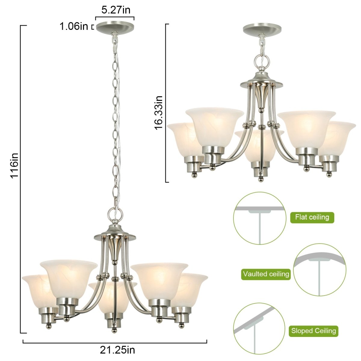 Depuley 5-Light Modern Chandelier - Brushed Nickel Finish with Glass Shade, Adjustable Hanging Pendant Lighting Fixture for Dining Room, Kitchen Island, Bedroom, or Living Room Decor