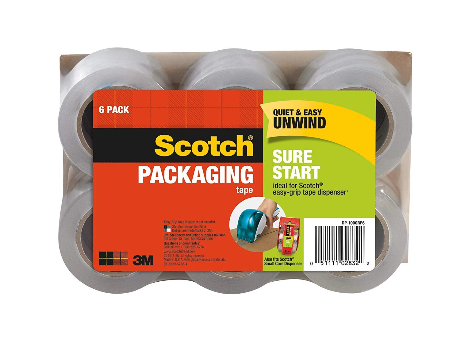 Scotch Sure Start Heavy Duty Packaging Tape Refill Rolls - 10 Pack (6 Rolls per Pack, 1.5
