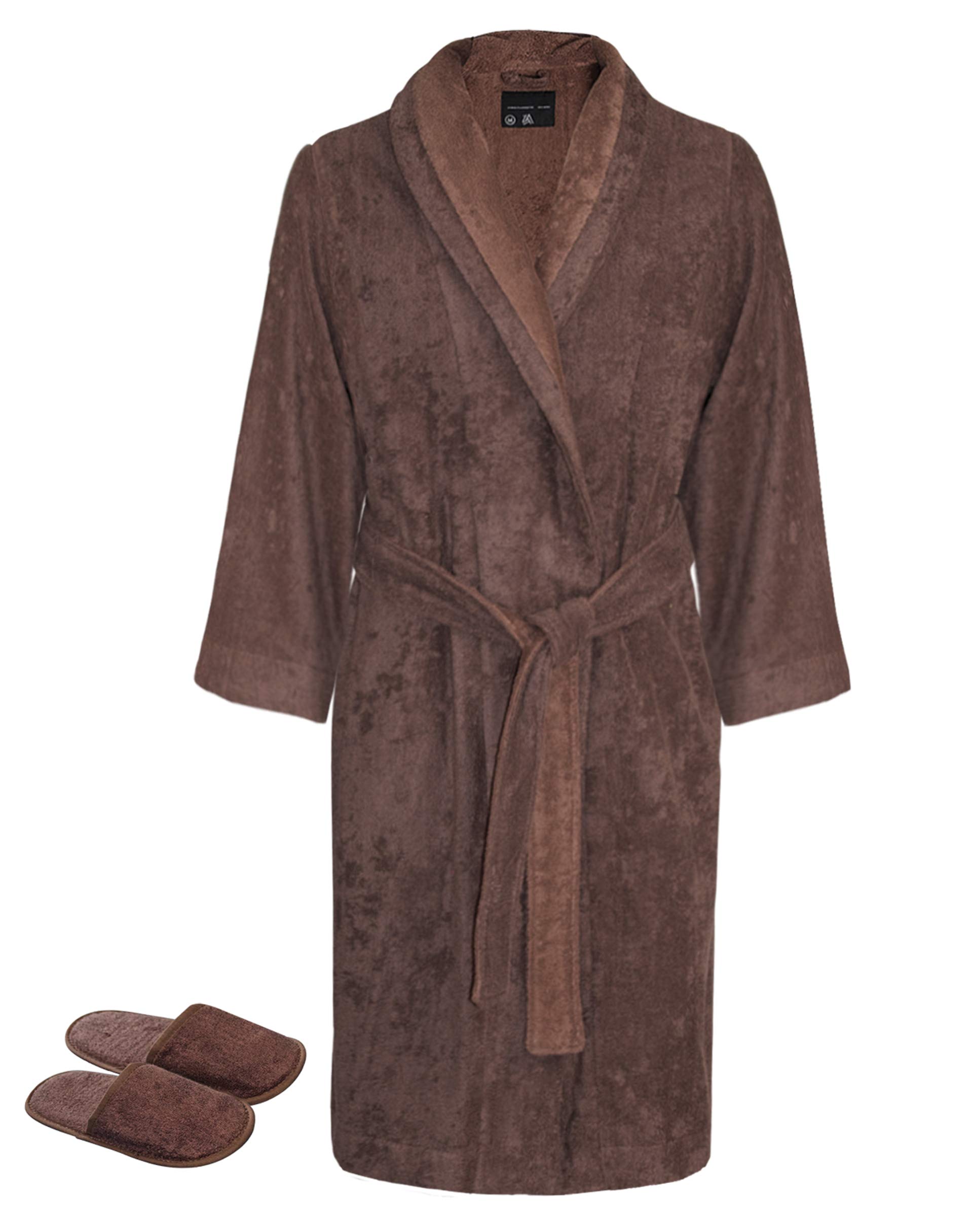 Luxury Chocolate Brown & Gold Reversible Robe with Slippers Set - European Made for Spa, Hotel & Home Relaxation