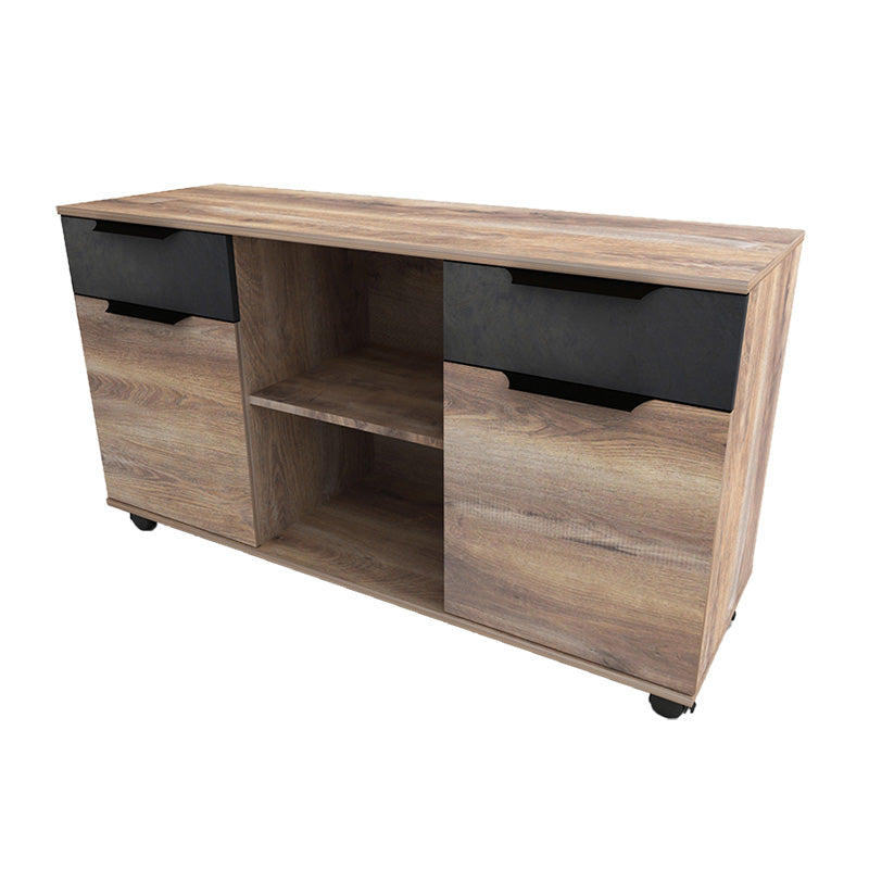 AFTAN 120cm Modern Credenza with Warm Oak Finish & Black Accents - Perfect for Living Room, Dining Room, or Home Office Storage