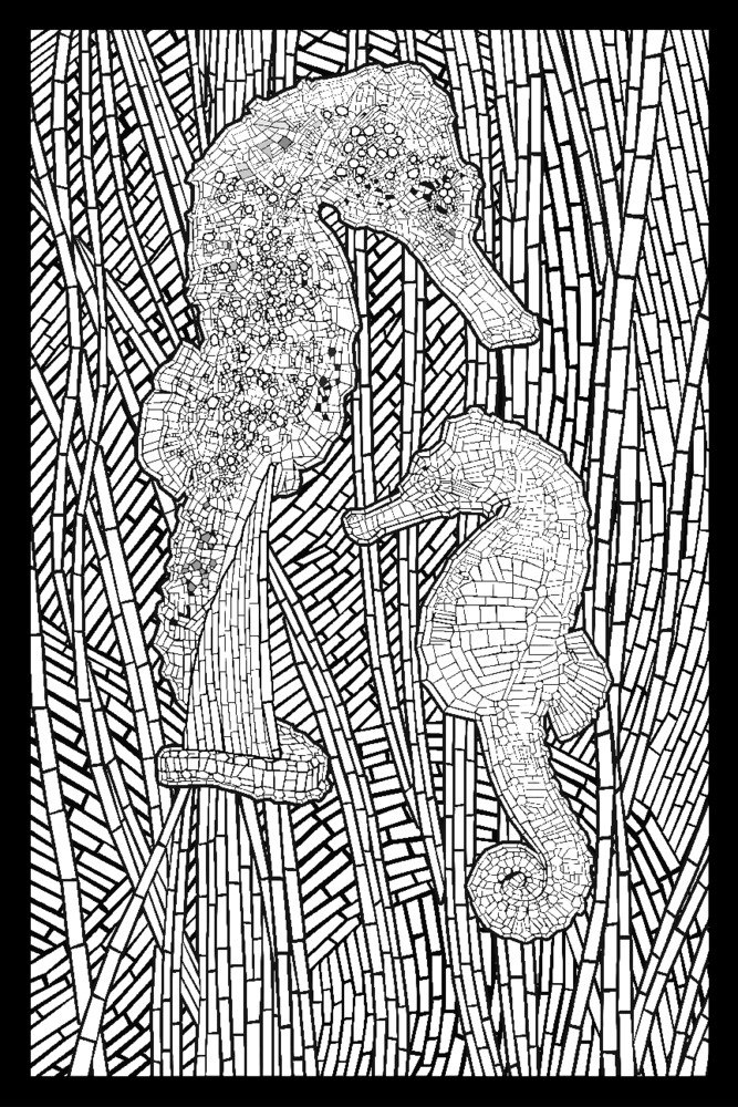 Seahorses Coloring Book - 24x36 Gallery Quality Metal Wall Art, Aluminum Decor for Home & Office - Perfect for Kids' Rooms, Classrooms, and Marine-Themed Spaces