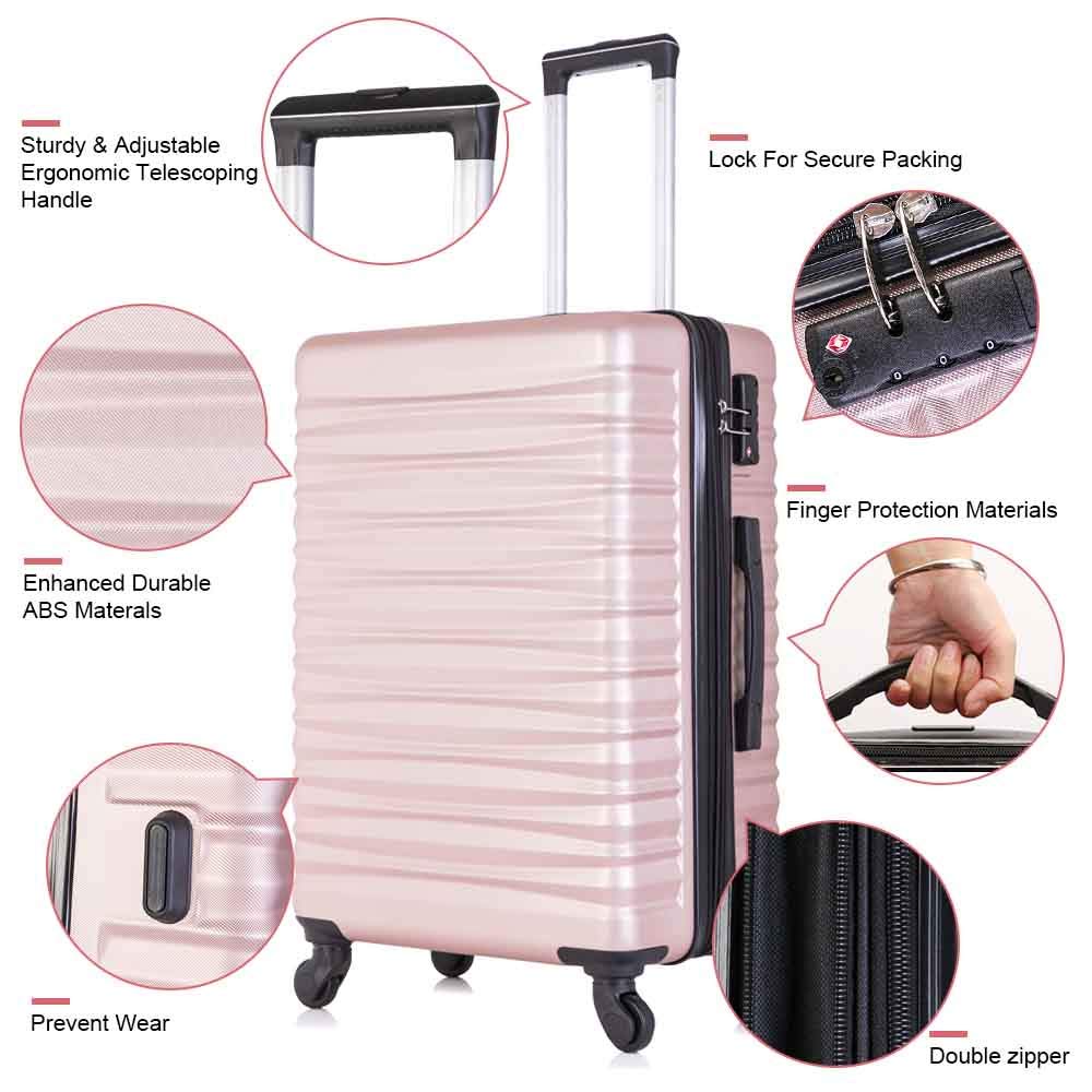 Apelila 4-Piece Expandable Hardshell ABS Luggage Set with TSA Lock & Spinner Wheels - Rose Gold Travel Suitcases for Family Vacations, Business Trips & International Travel (4PCs)