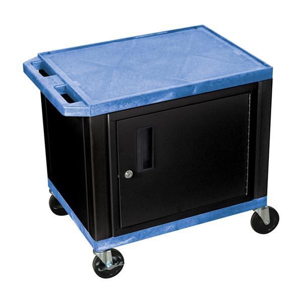 Luxor Tuffy Blue 2 Shelf AV Cart with Cabinet & Electric Outlet - Perfect for Classroom, Office, and Home Media Storage