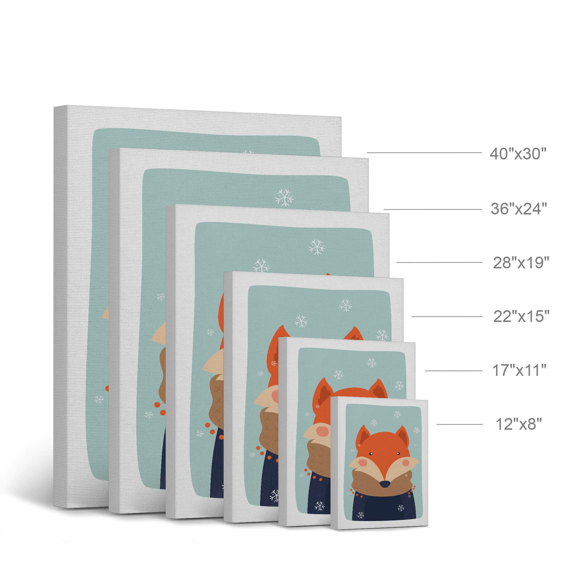 Cute Fox Winter Theme Canvas Print - Turquoise Background Wall Art for Kids Room, Nursery & Baby Room Decor - Ready to Hang 22x15 Inches - Made in USA | Perfect for Children's Bedroom, Playroom & Gift Giving