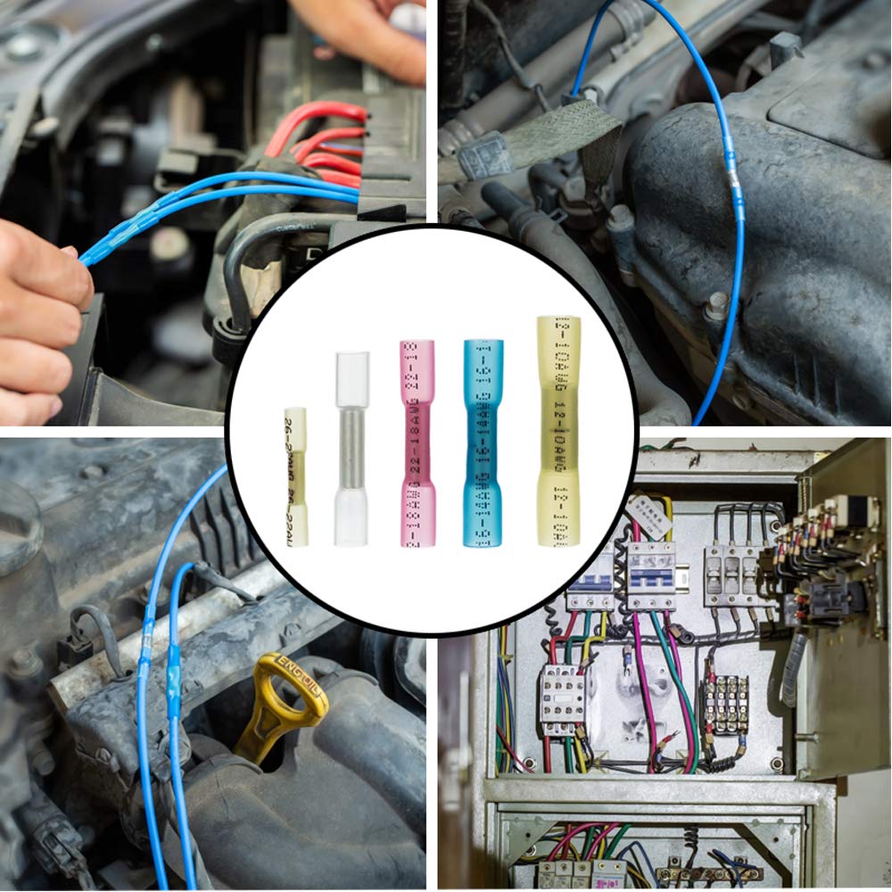 128PCS Heat Shrink Butt Wire Connectors Kit - Waterproof Insulated Crimp Terminals for Marine, Automotive & Truck Electrical Wiring | Secure Wire Joints for Boats, Cars & Heavy Equipment