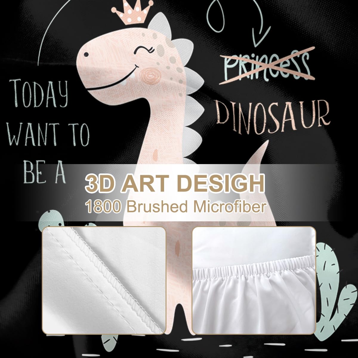 Sleepwish Pink Dinosaur Princess Bed Sheet Set for Girls - Full Size Dino Themed Kids Bedding - Perfect for Girls' Bedroom Decor & Dinosaur Lovers