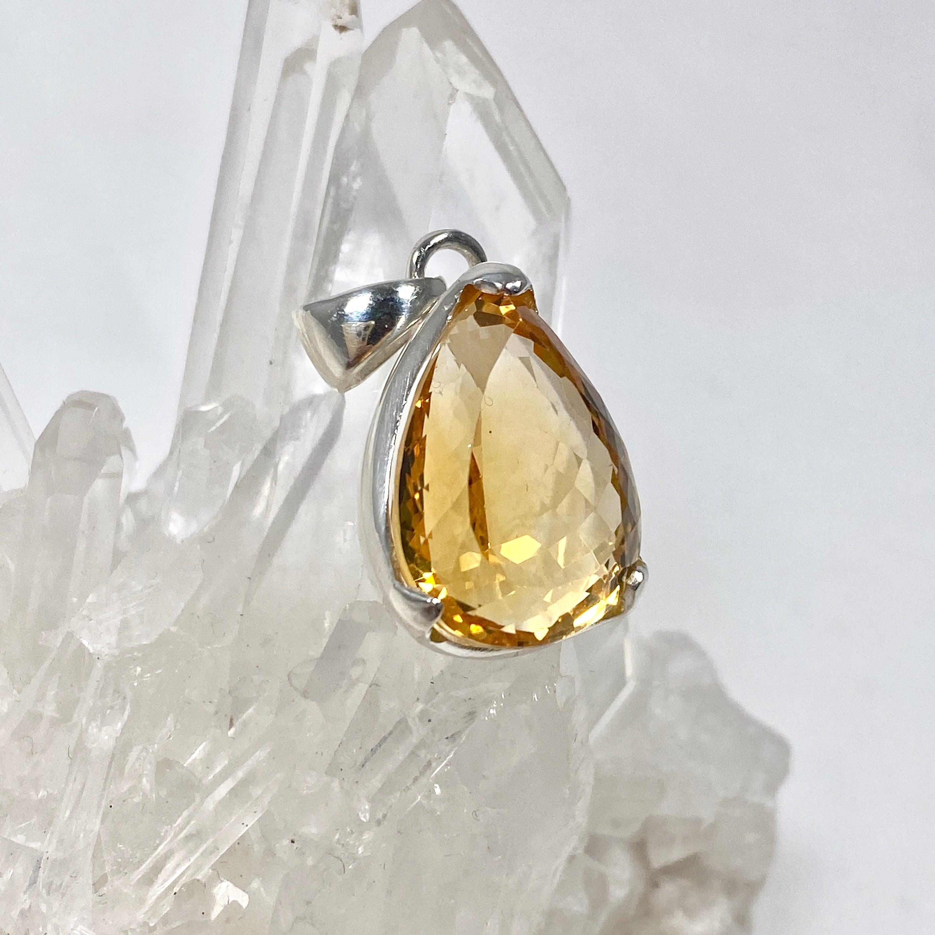 Natural Citrine Faceted Teardrop Pendant Necklace - KPGJ3645 - Elegant Jewelry Gift for Women, Perfect for Weddings & Special Occasions