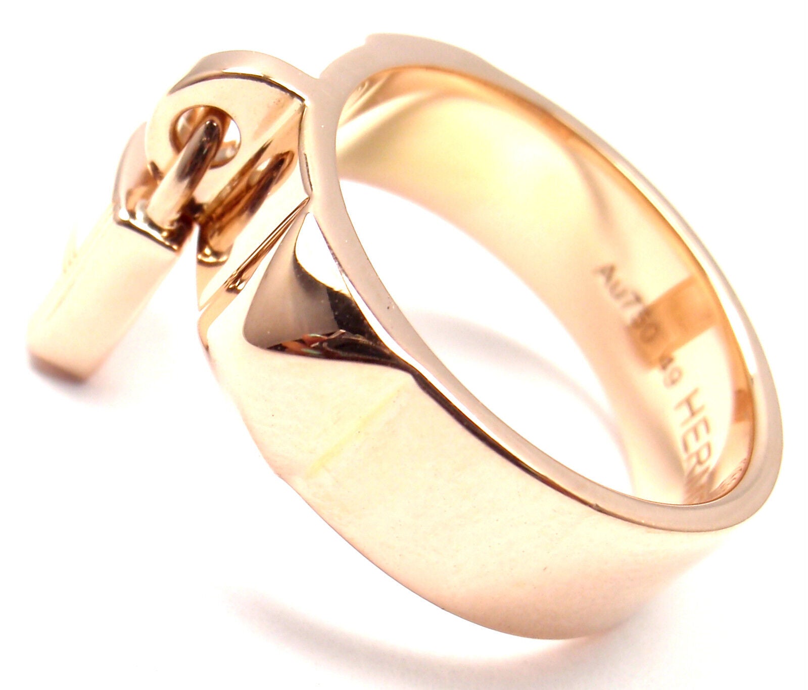 Authentic Hermes 18k Rose Gold Collier De Chien Lock Band Ring - Size 49 (US 4 3/4) - Luxury Jewelry for Women, Perfect for Special Occasions & Gifts