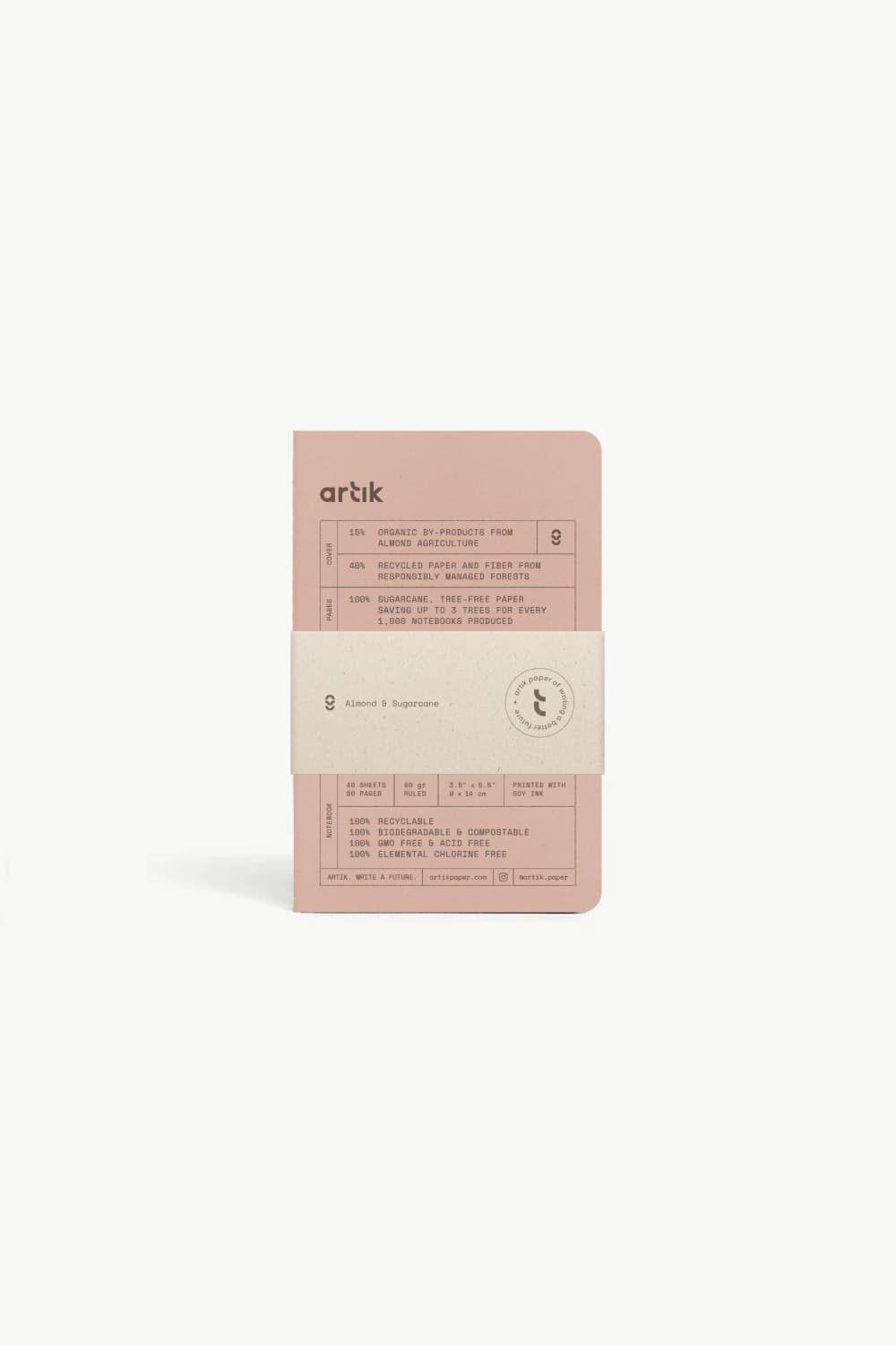Artik Pack of 3 Almond-Colored Pocket Singer Sewn Notebooks - Perfect for Journaling, Sketching & Note-Taking at School, Office or Travel