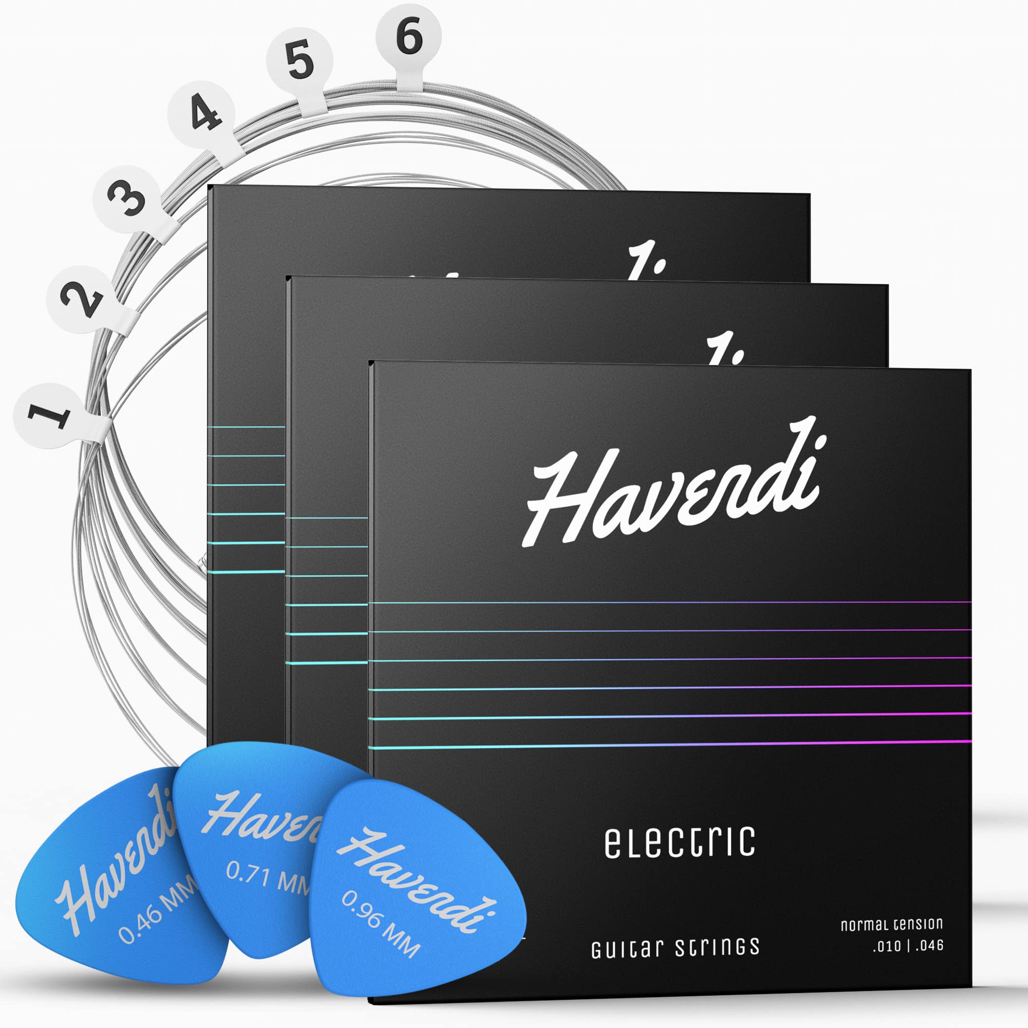 HAVENDI® Premium Nickel-Plated Steel Electric Guitar Strings (6-String Set) - Bright, Clear Sound with Enhanced Durability - Includes 3 Free Picks - Perfect for Rock, Blues & Studio Recording