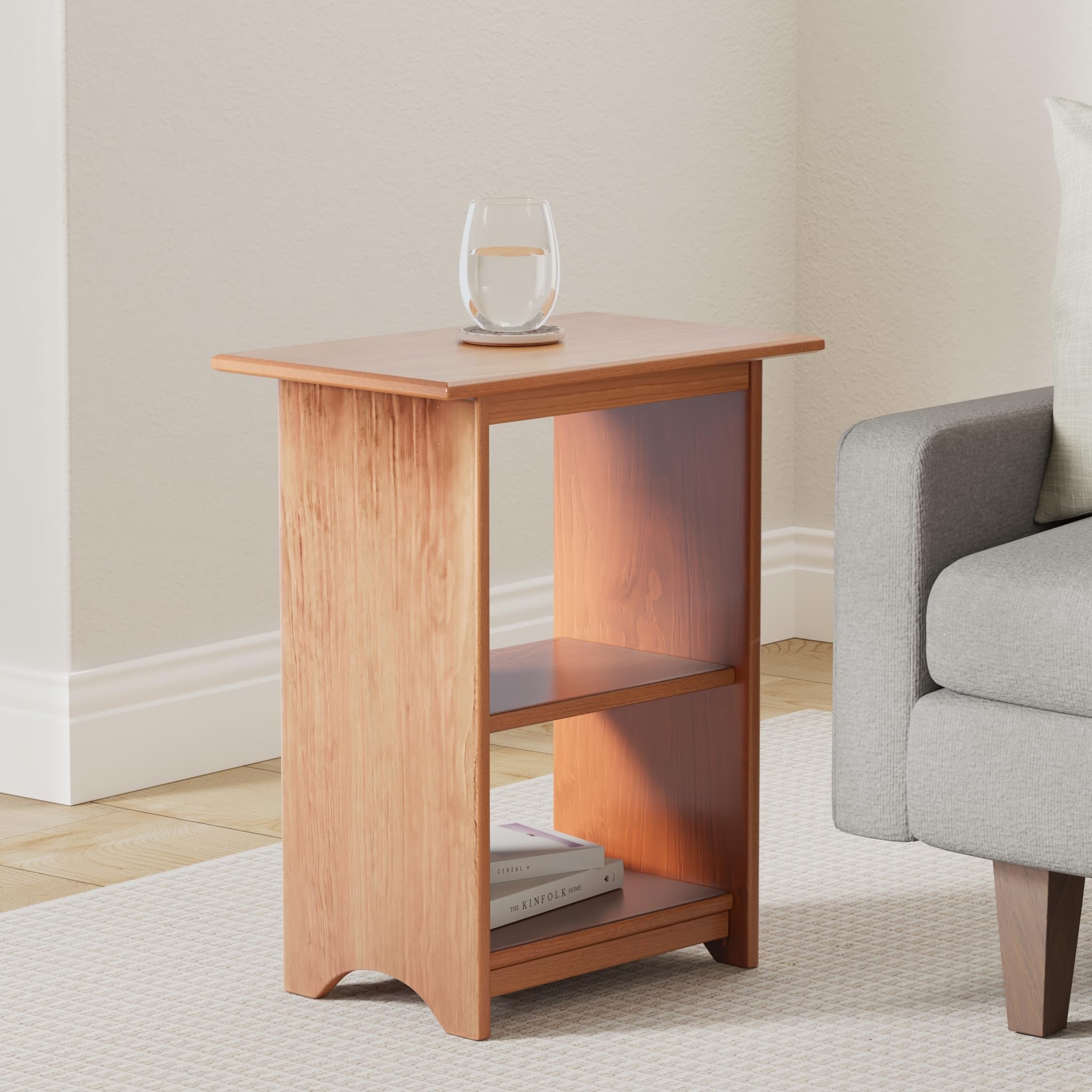 Slim Cherry End Table with Extra Shelves - Durable Narrow Accent Side Table for Bedroom, Living Room & Apartment Decor | Perfect as Lamp Stand, Bedside Table & Space-Saving Furniture for Small Spaces
