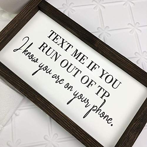 Funny Bathroom Sign - 'Text Me If You Run Out of TP' Framed Wall Art | Quirky Bathroom Decor for Home & Office | Perfect Gift for Housewarming & Friends