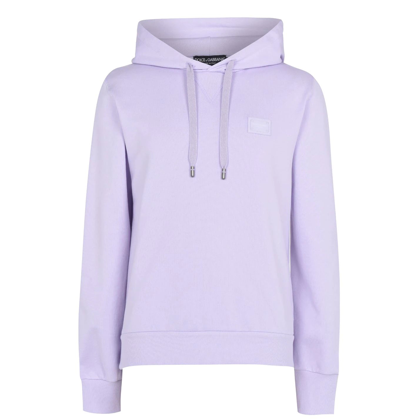 Dolce & Gabbana Women's Lilac Plaque Hoodie Sweatshirt | Casual Pullover with Embroidered Logo | Perfect for Streetwear & Lounge Wear